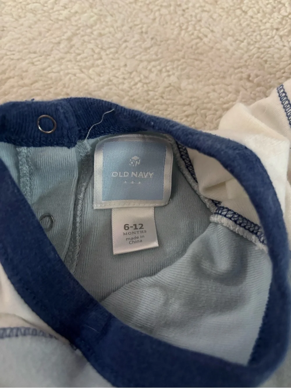 Old Navy Light Blue Baby romper with Navy Accents and Dog print 6-12M